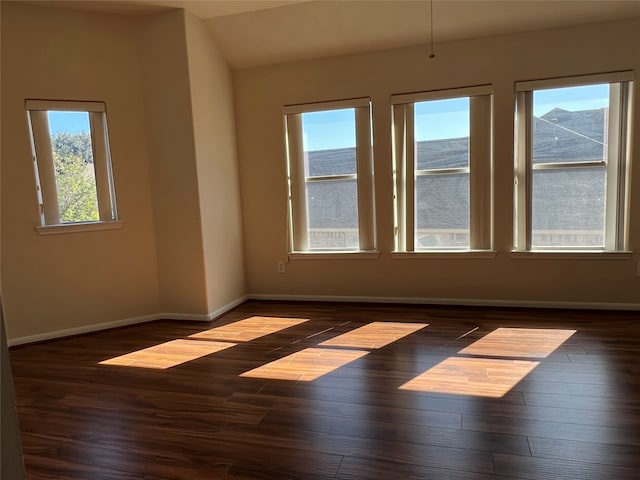 unfurnished room with dark hardwood / wood-style flooring and a healthy amount of sunlight