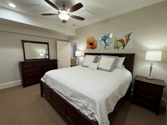 bedroom featuring ceiling fan and carpet floors