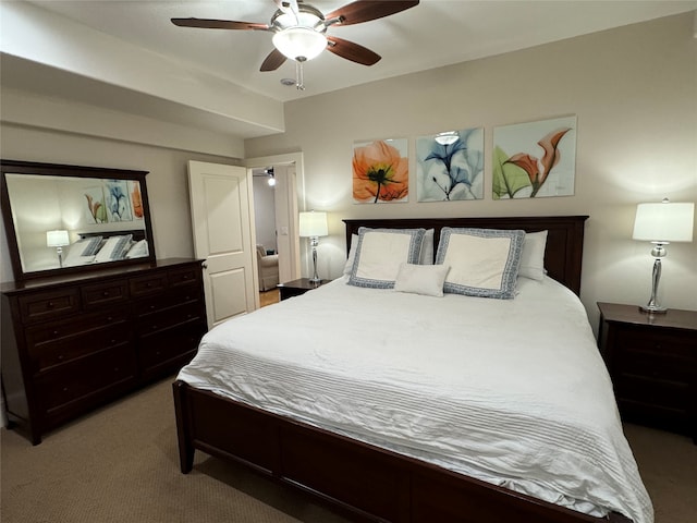 bedroom with carpet flooring and ceiling fan