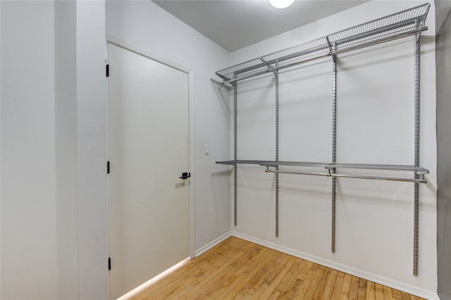 walk in closet with wood-type flooring