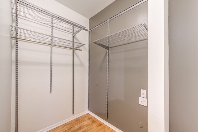 walk in closet with wood-type flooring