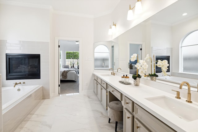 bathroom featuring vanity and ornamental molding