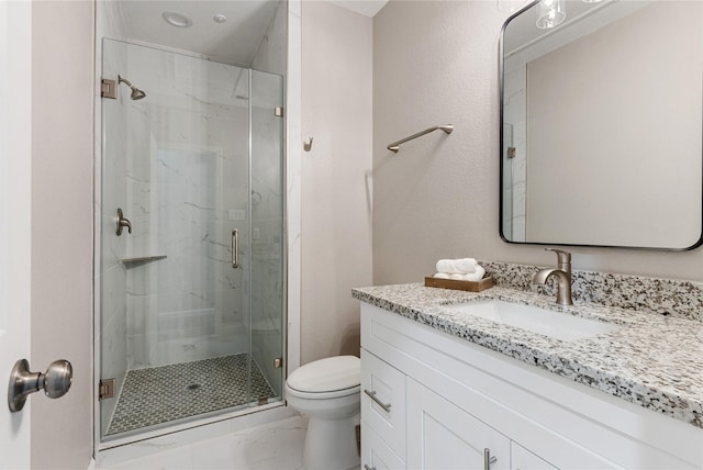1319 E 35th St, Houston, TX 77022 - full bath featuring a stall shower, toilet, vanity, and marble look tiles