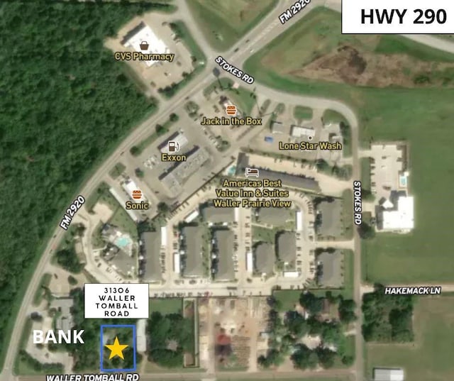 31306 Waller Tomball Rd, Waller, TX 77484 - aerial overview of property's location featuring property parcel outlined