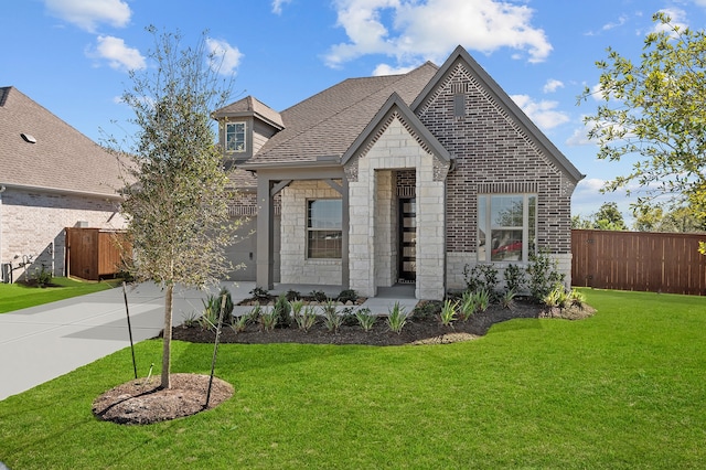 view of front of property featuring a front lawn