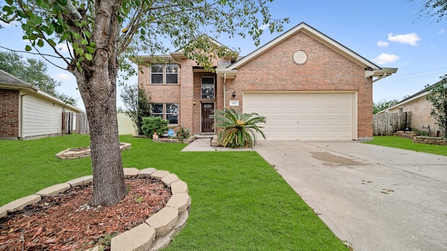 front of property with a front lawn and a garage