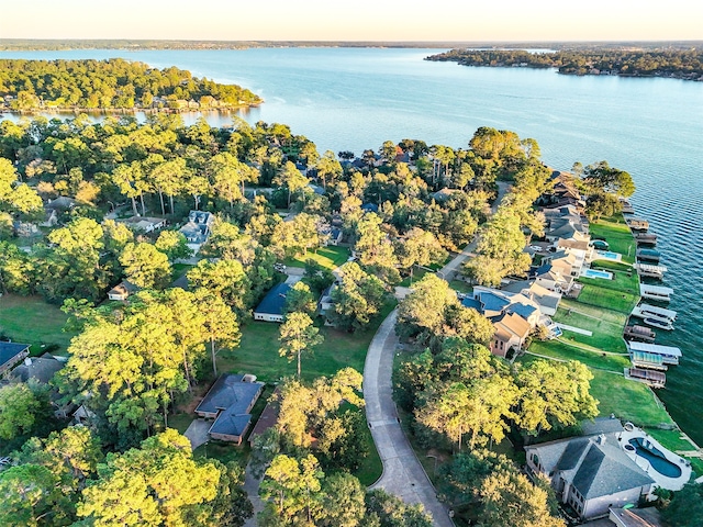 aerial view at dusk with a water view