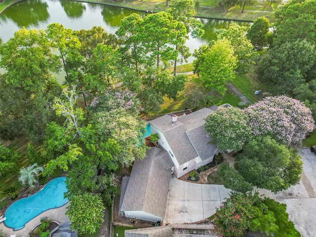 aerial view with a water view