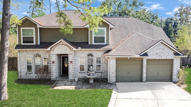 view of front of house featuring a garage and a front lawn