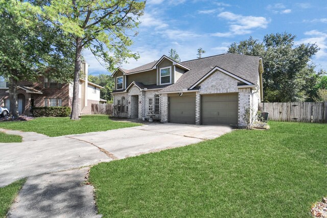 craftsman inspired home with a garage and a front yard