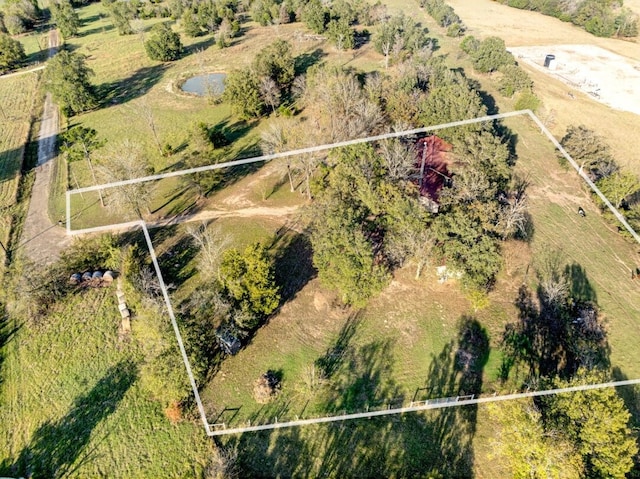 birds eye view of property with a rural view