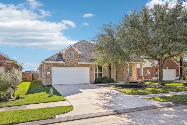 view of front facade with a front yard and a garage