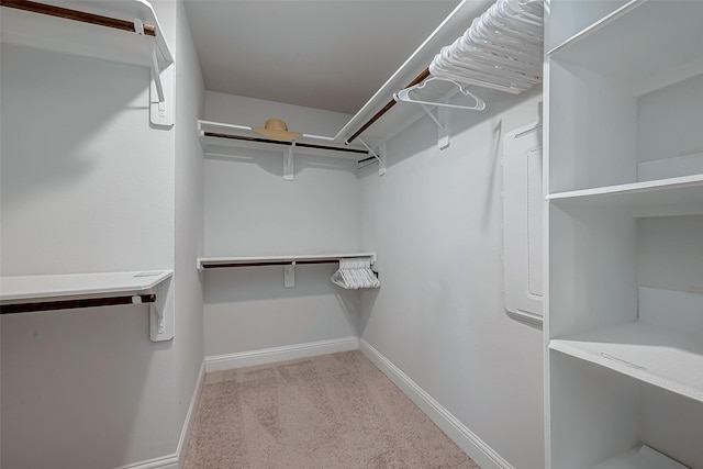 spacious closet featuring light carpet