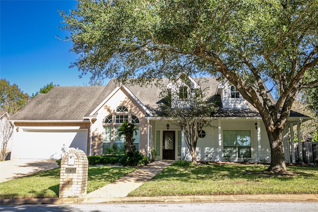 view of front of house featuring a garage and a front lawn