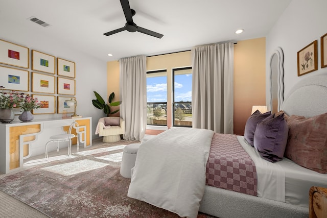 bedroom with carpet floors and ceiling fan