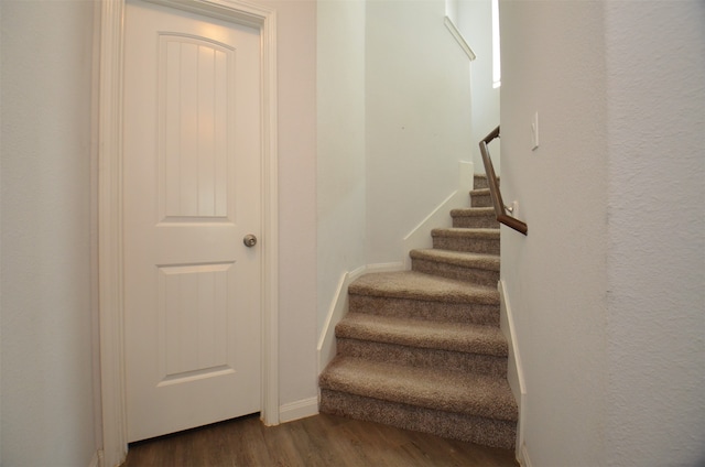 staircase featuring hardwood / wood-style floors