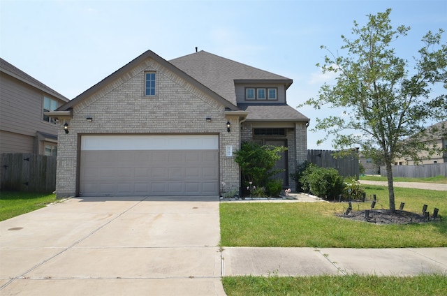 view of front facade featuring a garage and a front lawn