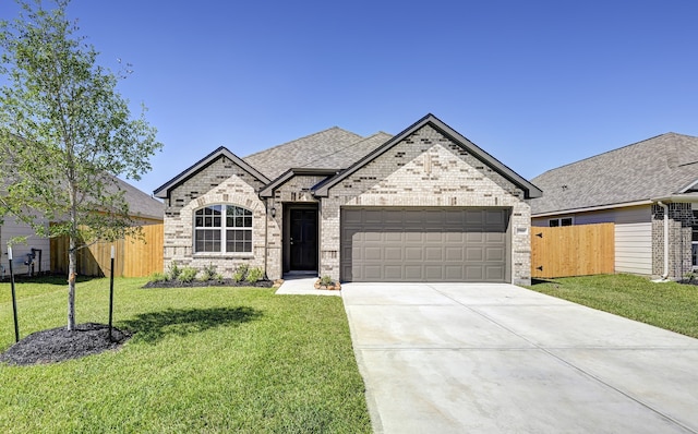 view of front of property featuring a garage and a front yard