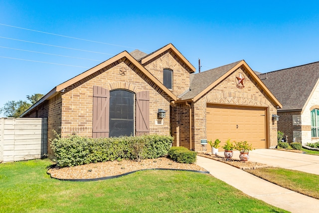 view of front of home featuring a garage and a front yard