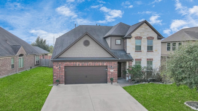 view of front of property featuring a front yard and a garage