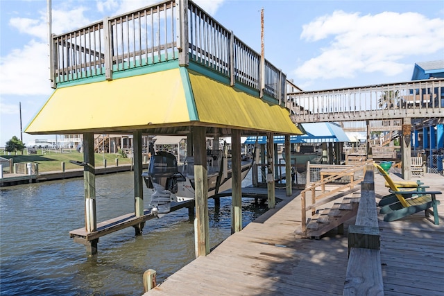 view of dock with a water view