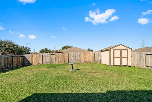 view of yard featuring a shed