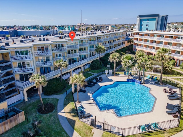 view of swimming pool featuring a patio area