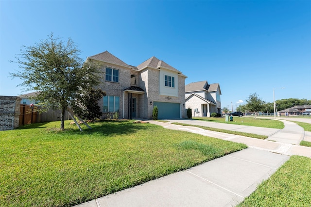 view of front of home featuring a garage and a front lawn