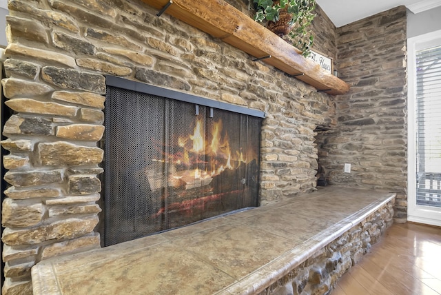 interior details featuring a fireplace