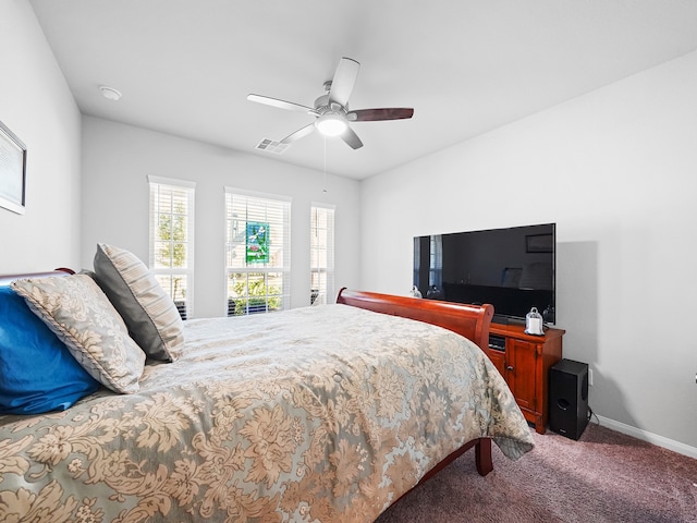 bedroom featuring ceiling fan and carpet floors