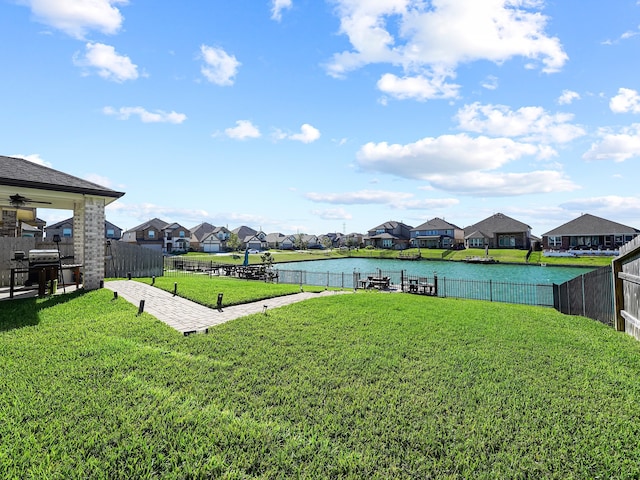 view of yard with a water view