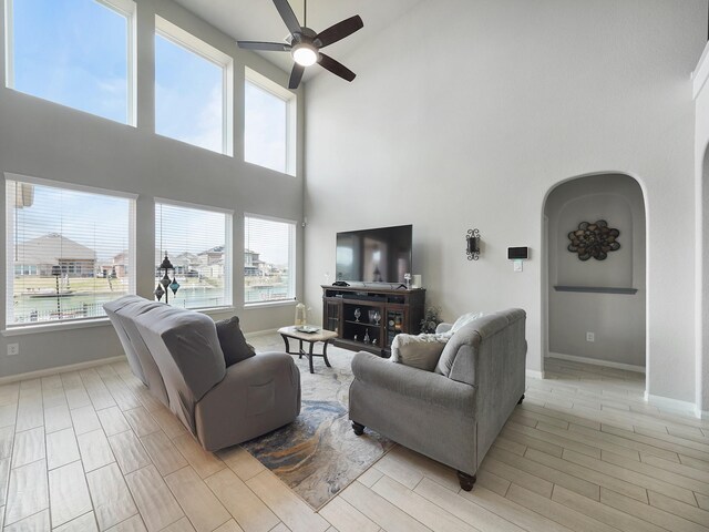 living room with ceiling fan