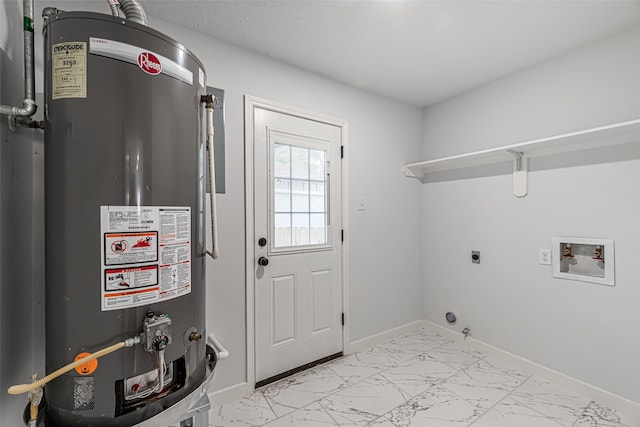 laundry area featuring water heater, washer hookup, and hookup for an electric dryer