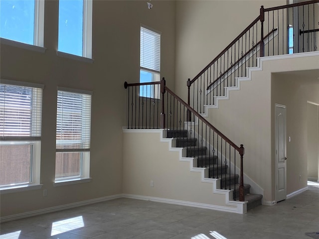 stairs with a towering ceiling