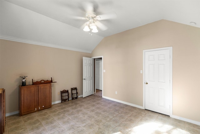 16004 Penick Rd, Waller, TX 77484 - unfurnished bedroom featuring vaulted ceiling and a ceiling fan