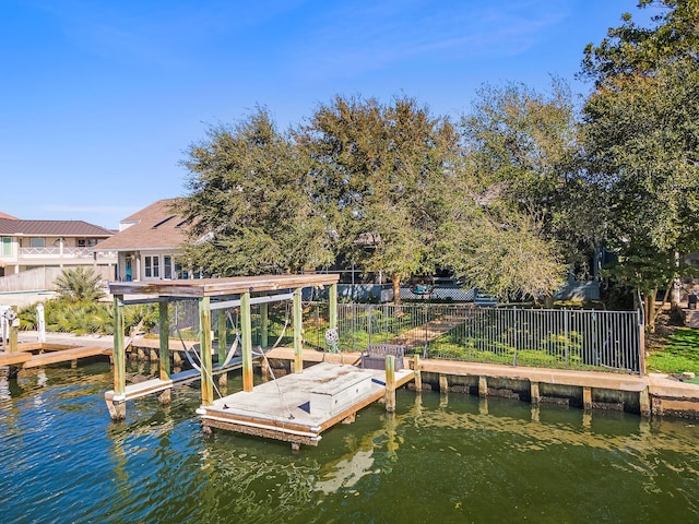 view of dock with a water view