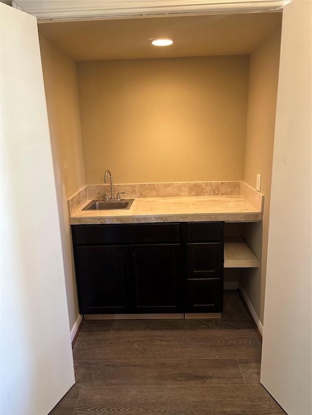 bathroom featuring hardwood / wood-style floors and vanity