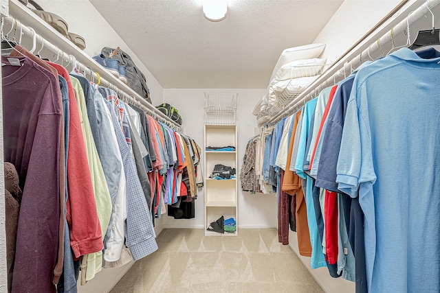 walk in closet with light colored carpet