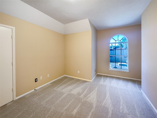 empty room featuring a textured ceiling and light colored carpet