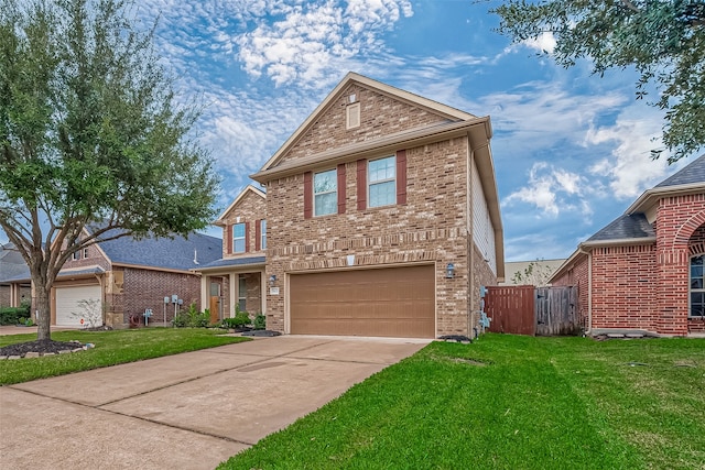 view of front of house with a front lawn and a garage