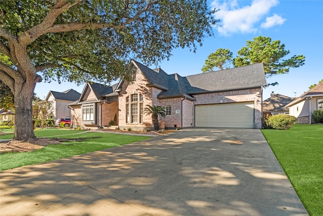 view of front facade featuring a garage and a front lawn