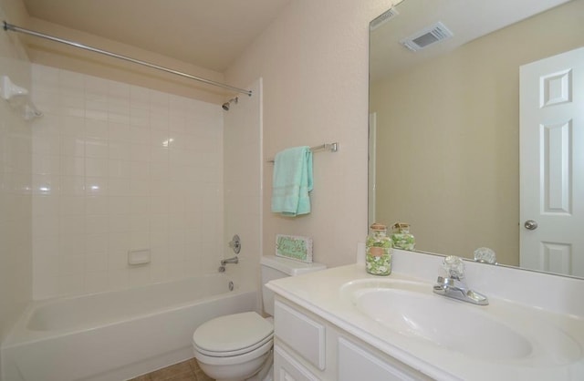 full bathroom with tile patterned flooring, vanity, toilet, and shower / tub combination