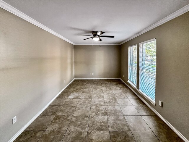 1519 Hannington Dr, Katy, TX 77450 - spare room featuring crown molding, a ceiling fan, and baseboards