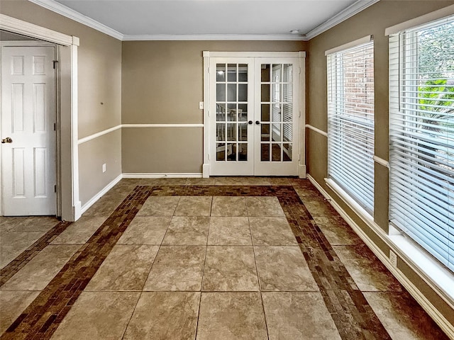 1519 Hannington Dr, Katy, TX 77450 - empty room featuring french doors, inlaid floor details, ornamental molding, and baseboards