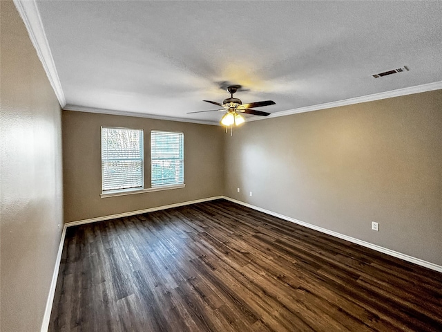 1519 Hannington Dr, Katy, TX 77450 - unfurnished room with crown molding, baseboards, dark wood-style floors, and ceiling fan