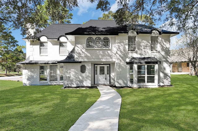 view of front of home with a front lawn