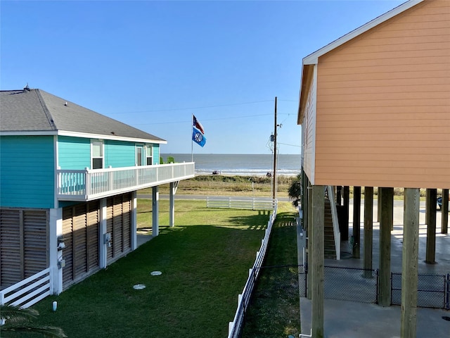 view of yard with a water view