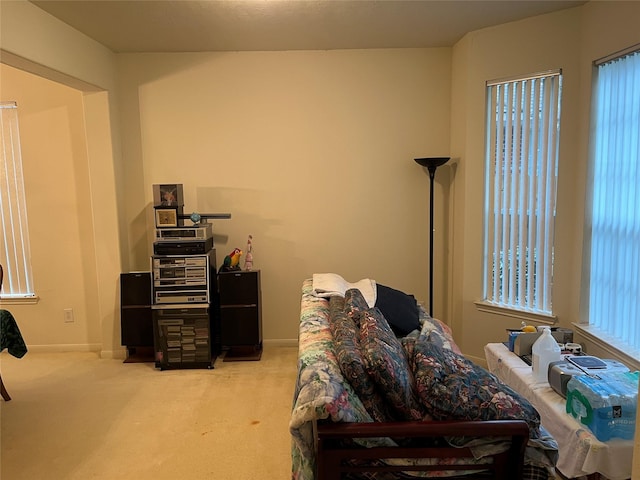 carpeted bedroom featuring multiple windows