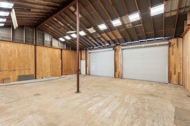 garage with wood walls