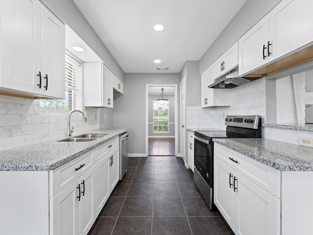 kitchen featuring a healthy amount of sunlight, sink, white cabinets, and stainless steel appliances